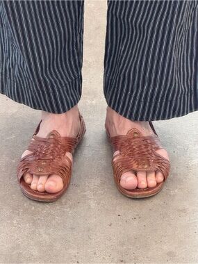 Frye Woven Brown Leather Huarache Sandal with Back 8
